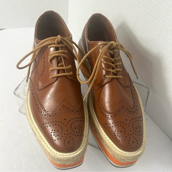 NEW PRADA Brogue Leather Creeper Espadrille Derby Oxford Platform Shoes 6.5 US - Picture 2 of 9